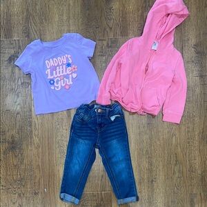 Pink Hoodie, Purple Tee, and Blue Jeans Set